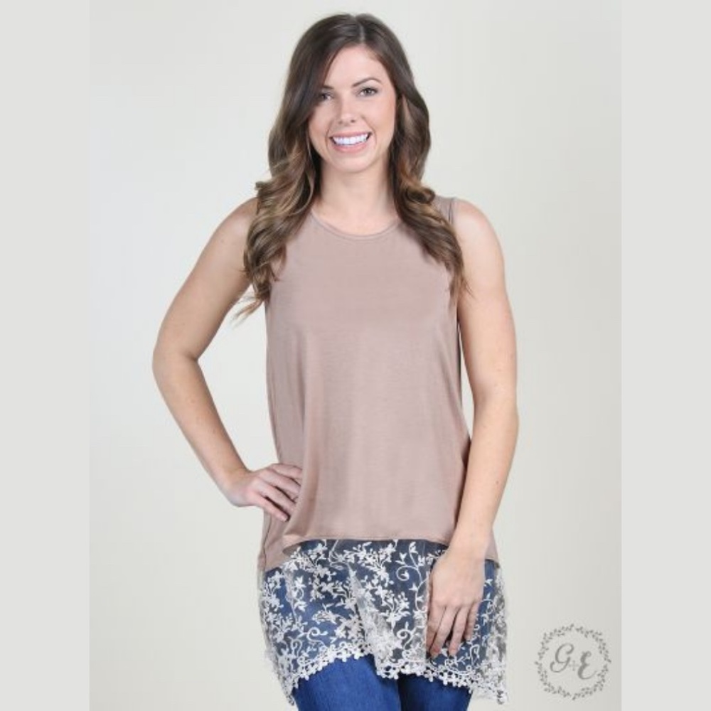 Beige Lace Trim Tank Top